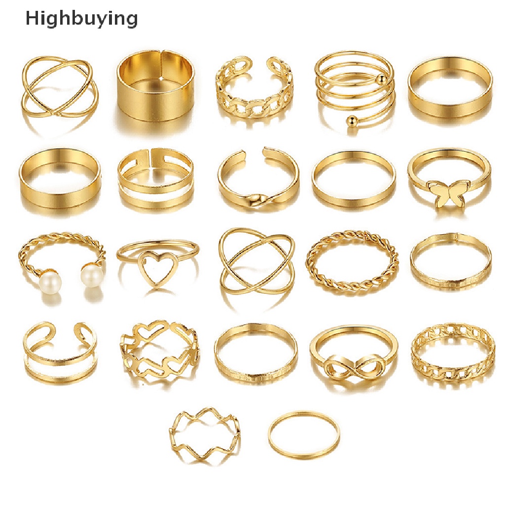 Hbid 22pcs Set Cincin Vintage Hollow Hati Kupu-Kupu Set Untuk Wanita Bahan Metal Warna Perak Bentuk Spiral Geometris Cincin rendy Jewelry Glory