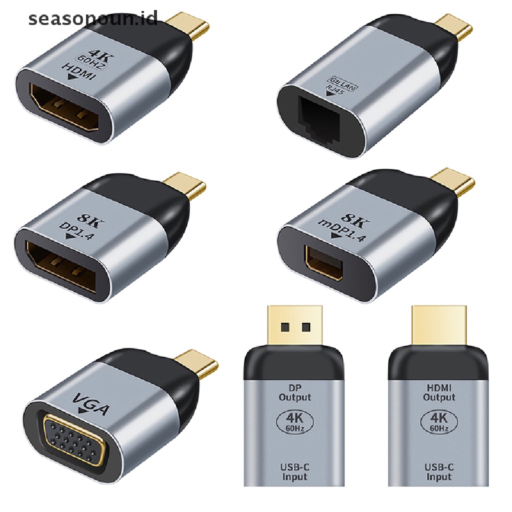 Seasonoun USB C To HDMI-compatible Dp Gb Mini Dp Vga Adapter Converter 4K HD Proyeksi Video Display Converter 60Hz Vedio Transfer Converter.