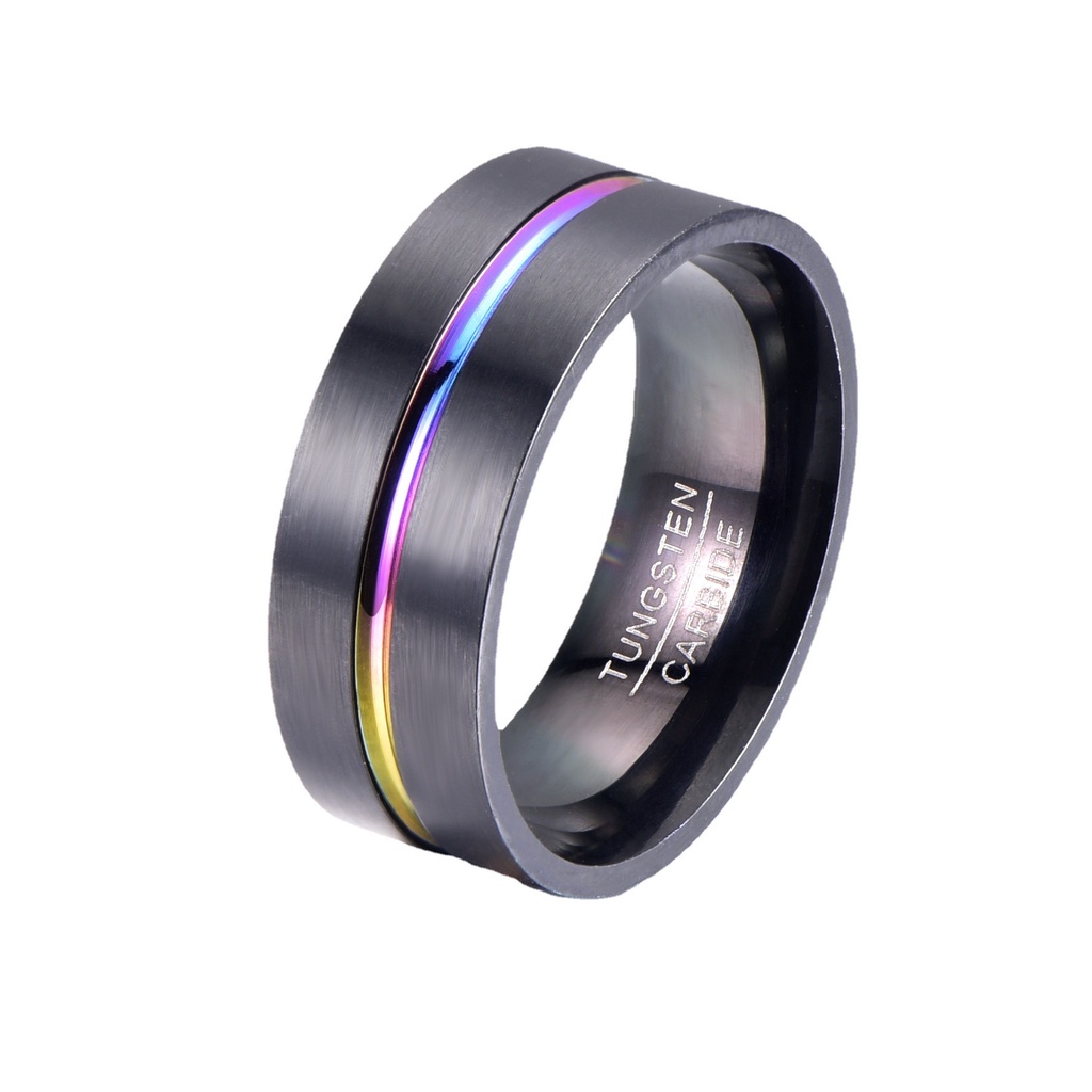 [X C Perhiasan] Cincin Titanium Steel Anti Karat Lebar 8MM Pria Dengan Slot Dua Warna Hitam Dan Aksesoris Fashion Tujuh Warna