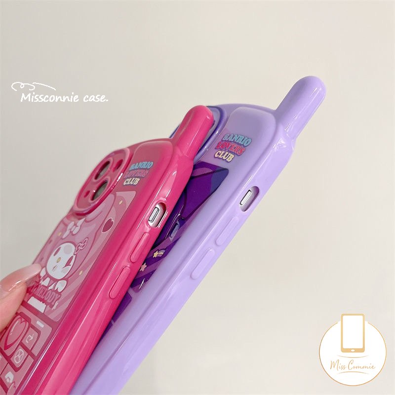 IPHONE Kepribadian Kreatif Casing Bentuk Ponsel Retro Kompatibel Untuk Iphone14 11 13 12 Pro Max7 8 Plus X XR XS MAX SE 2020 Kartun Lucu Ungu Kuromi Roes Melodi Merah Glossy Soft Cover