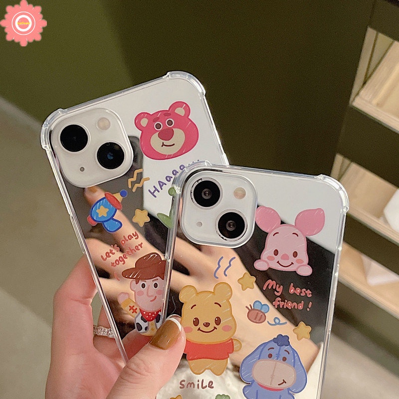 Cermin Make Up Kartun Disney Manyo Case Kompatibel Untuk iPhone 7plus7 8 Plus 8plus 12 13 Pro MAX 11 Pro MAX XR X XS MAX SE Winnie The Pooh Cerita Mainan Lucu Shockproof Cover Case