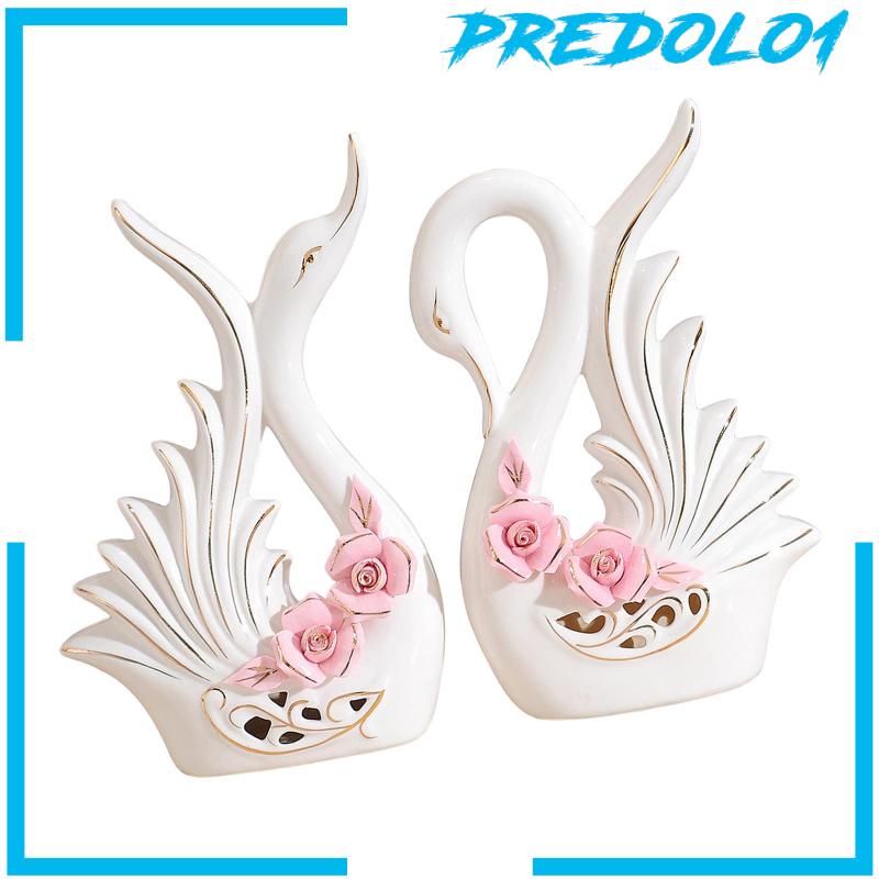 [Predolo1] 2pcs Patung Angsa Putih Patung Keramik Modern Dekorasi Ornamen Angsa
