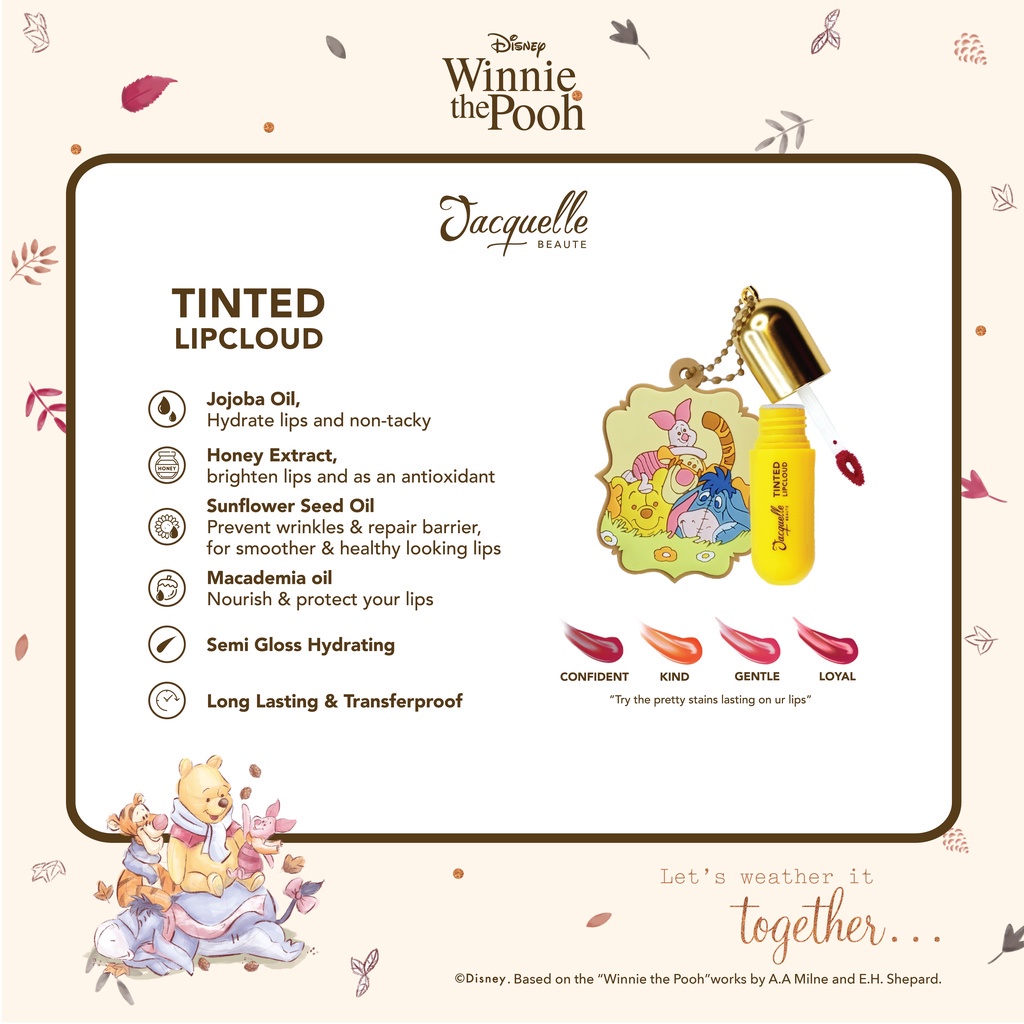 Lip Tint Transferproof yang Melembapkan Bibir Edisi Disneyland Jacquelle Tinted Lip Cloud - Disney Winnie The Pooh Edition