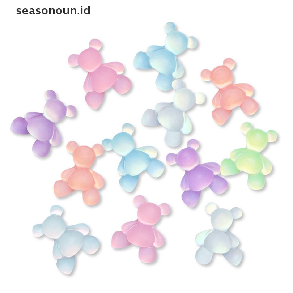 Seasonoun 10Pc Glow In The Dark Kawaii Candy Pink Bear Nail Ch Dekorasi Macaron Bears Akrilik Berlian Imitasi Bagian Perlengkapan Kuku.