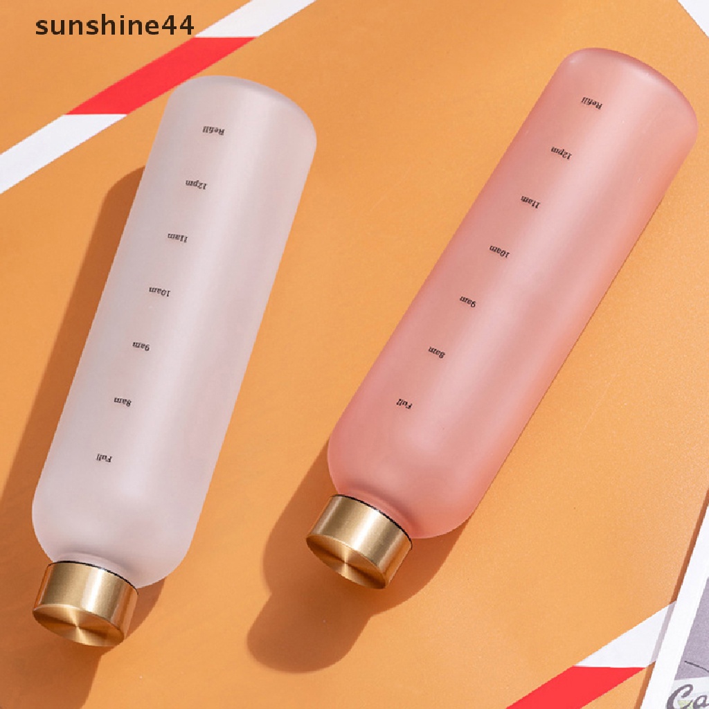 Sunshine Botol Air 1L Dengan Penanda Waktu 32oz Kebugaran Olahraga Perjalanan Luar Ruangan Portable Perlengkapan Minum Anti Bocor BPA Free Frosted Botol Minum ID