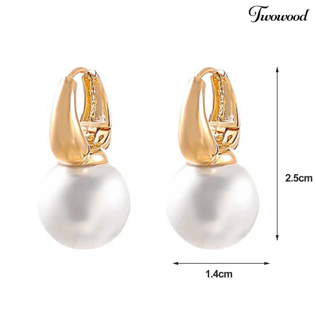 Twowood 1pasang Anting Hoop Elegan Temperamen Minimalis Geometris Electroplating Hias Hadiah Wanita Mutiara Imitasi Menjuntai Anting Eardrop Perhiasan Fashion Aksesori