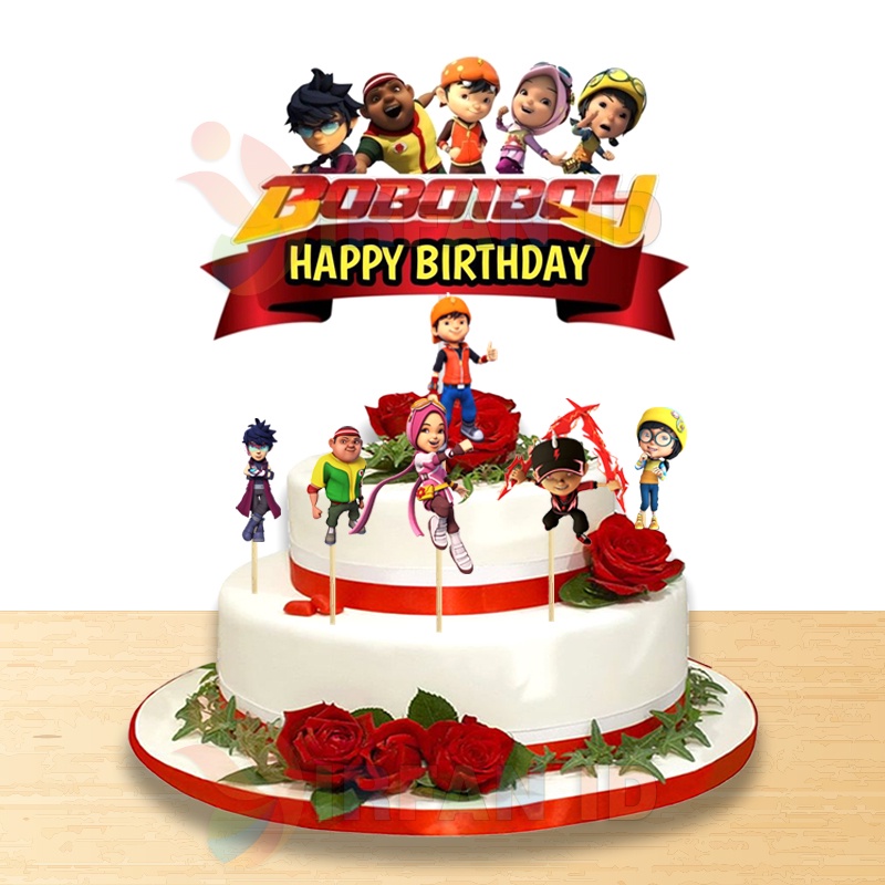 Topper Kue Karakter Boboiboy Hiasan Kue Ulang Tahun Happy Birthday