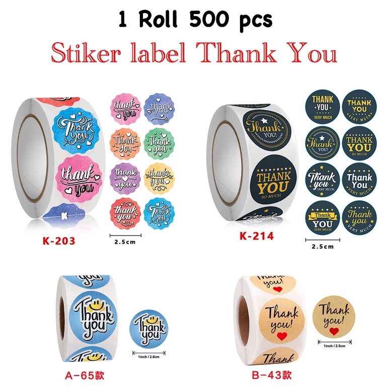 JOS1512 Stiker Thank You 1 Roll Isi 500 Pcs Sticker Label Tempel