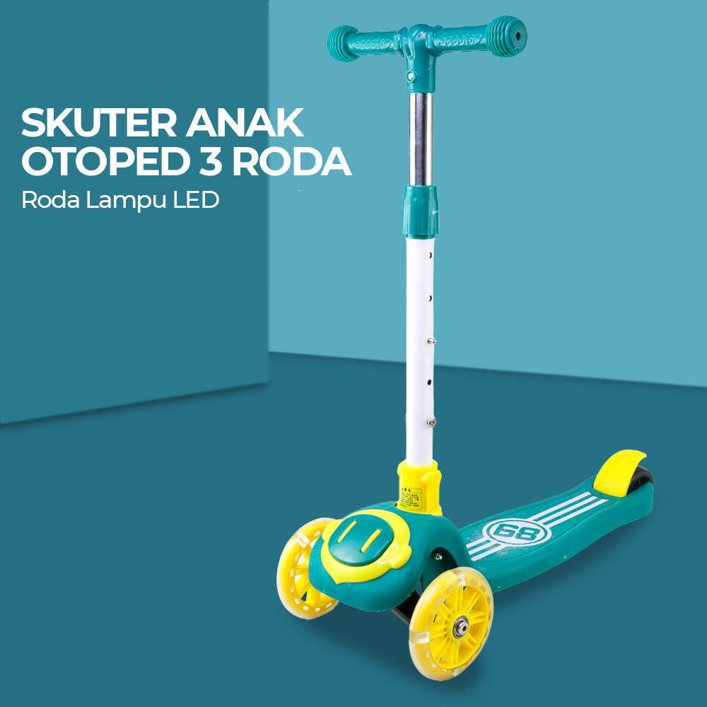 Skuter Anak Otoped 3 Roda Lampu LED Kids Scooter Light Wheels Boardsport Mainan Perempuan Laki Olahraga Ban Anti Slip Hadiah Kado Ulang Tahun Mini Kecil Portabel Lucu Cute