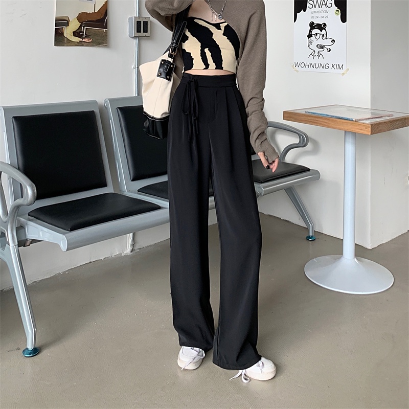 EUNII Celana Kulot Straight Pants Terbaru Hitam Loose Highwaist Kekinian Korean Style