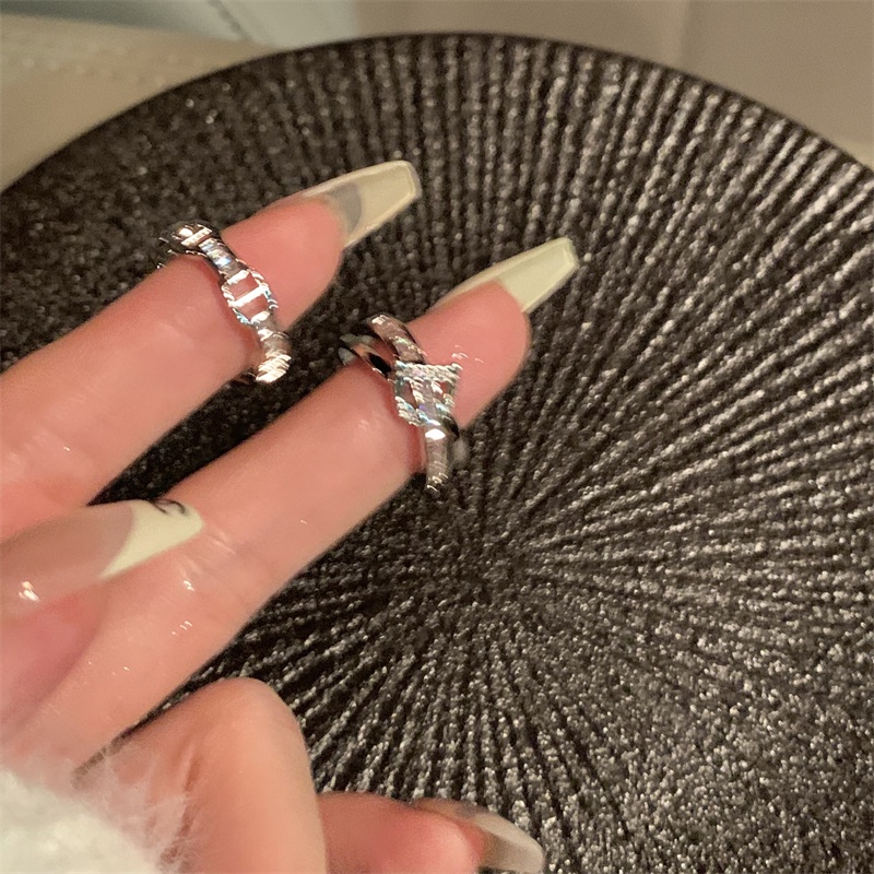 925 Perak glitter Berlian fashion Huruf D Cincin Terbuka Aksesoris Wanita Korea