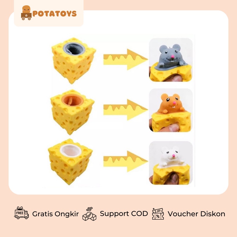 [ Potatoys ] Pop It Squishy Mouse / Mainan Tikus Keju Karet Silikon / Mainan Tikus Pencet / Mainan Penghilang Stress / Prank Toys