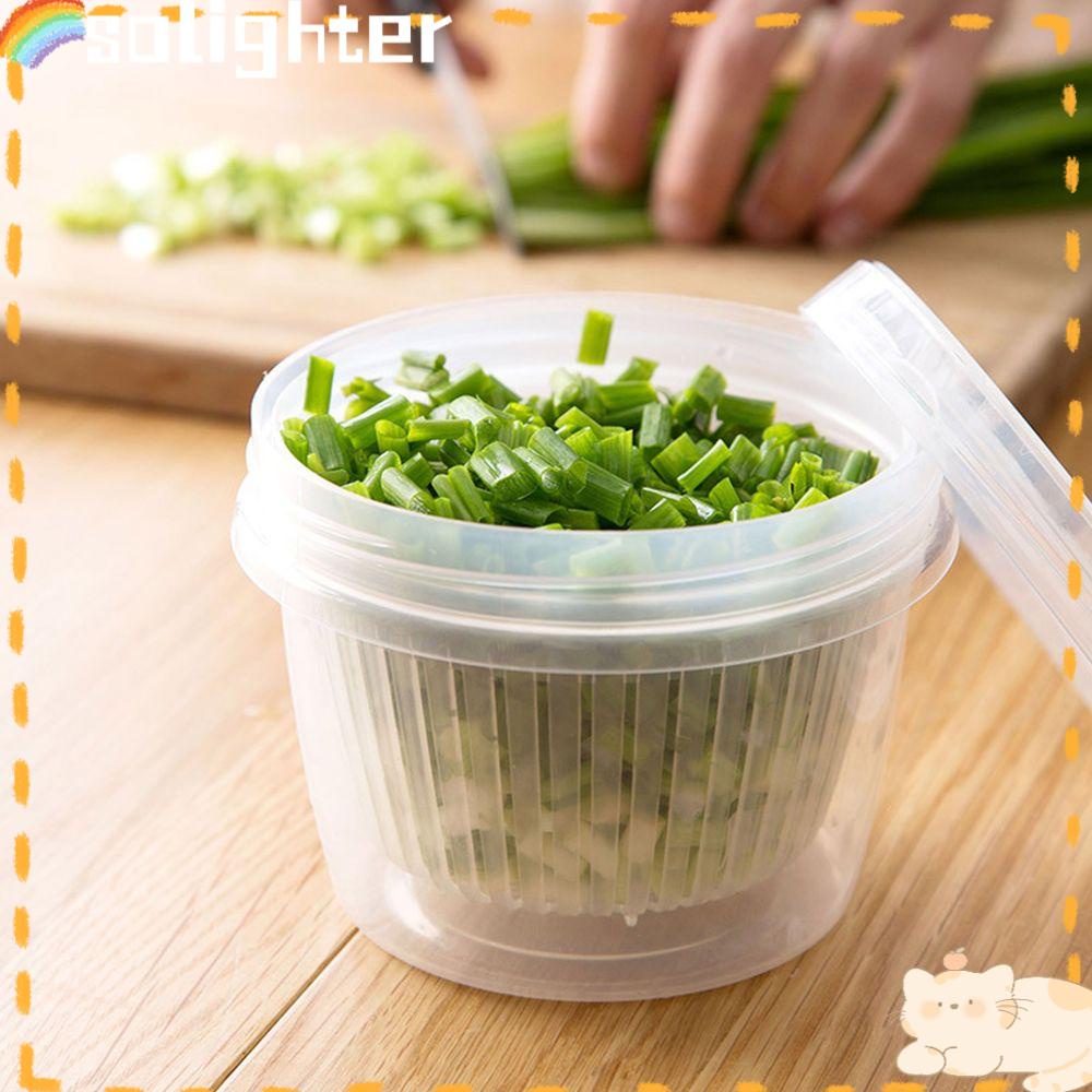 Solighter Keep Fresh Box Kulkas Plastik Double-layer Drainase Kitchen Organizer