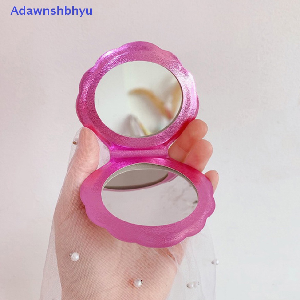 Adhyu Sea Shell Shape Compact Cosmetic Mirror PU Leather Kaca Pembesar Makeup Dua Sisi ID