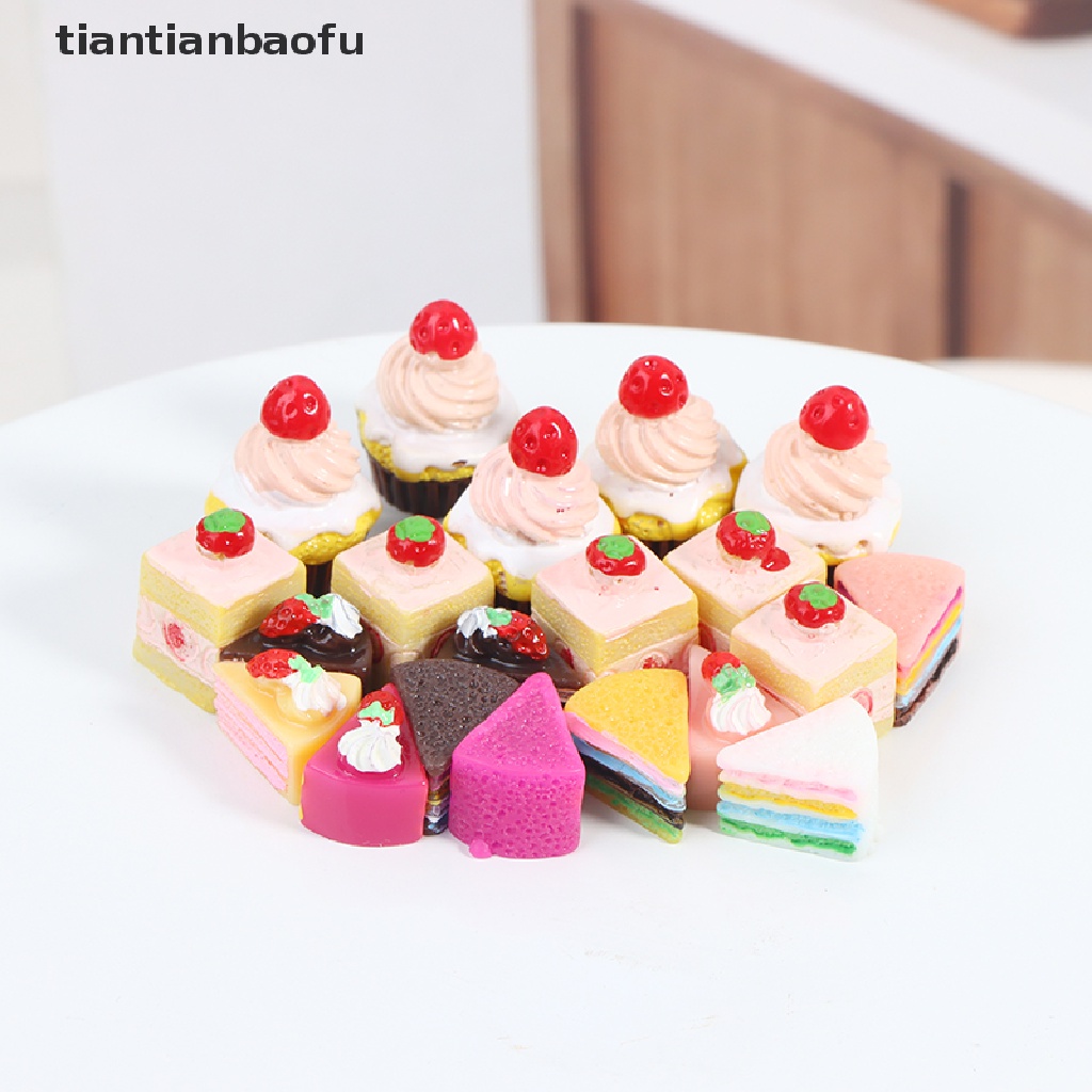 [tiantianbaofu] 5pcs 1: 12rumah Boneka Miniatur Dapur Mainan strawberry Kue Mainan Aksesoris Butik