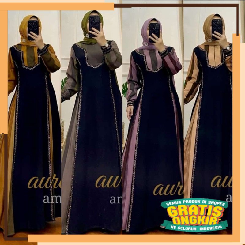 SERIES RAMADHAN RAYA 2023 AURELIE DRESS AMORE BY RUBY GAMIS MOTIF GARIS HIKMAT CREPE BUSUI ADEM