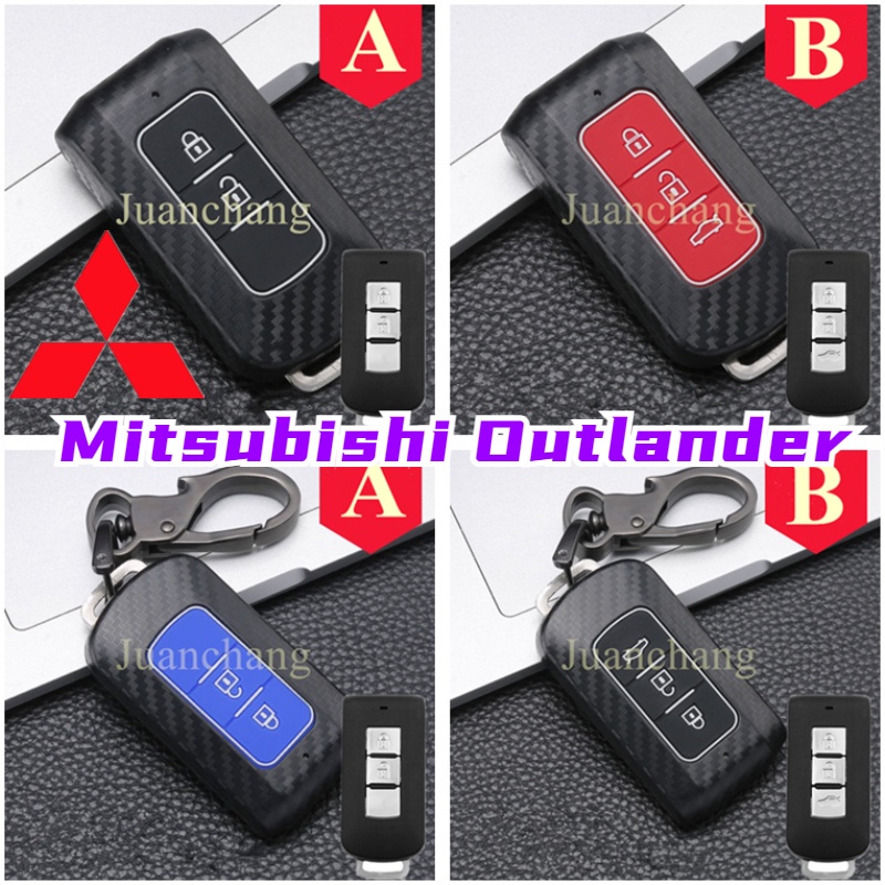 Case Remote Kunci Mobil Bahan Karet ABS Motif Carbon Fiber Untuk Mitsubishi Montero GLS Mirage Xpander Strada Outlander 2016