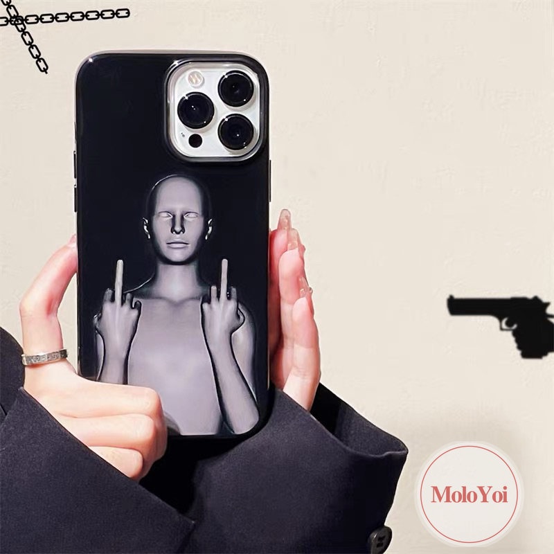 IPHONE Case Glossy Cyberpunk Lucu Kreatif Kompatibel Untuk Iphone11 14 13 12 Pro Max 7plus XR 78 Plus X XS Max SE 2020 Hitam Shockproof Halus Soft Cover