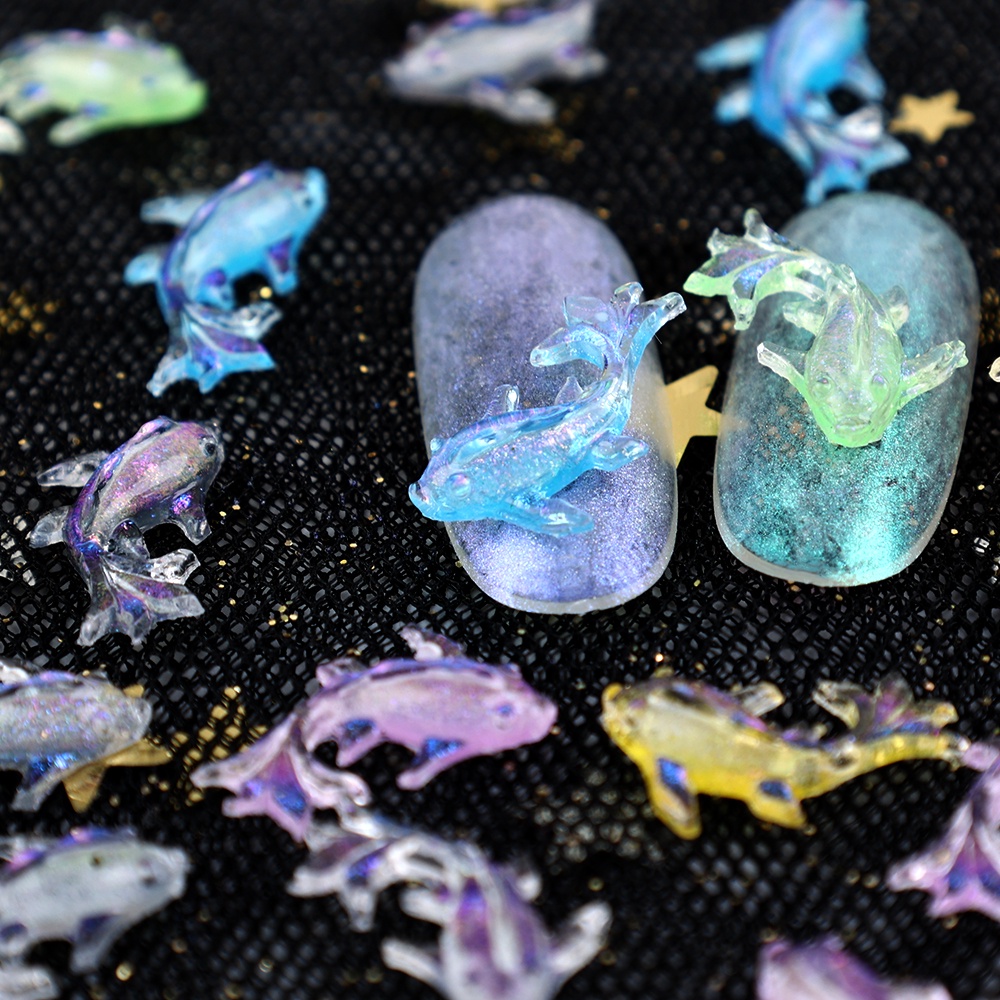 Lucu Mini Shiny Ikan Mas Resin Nail Patch/Diamond Charm Magic Color Nail Manicure Decal