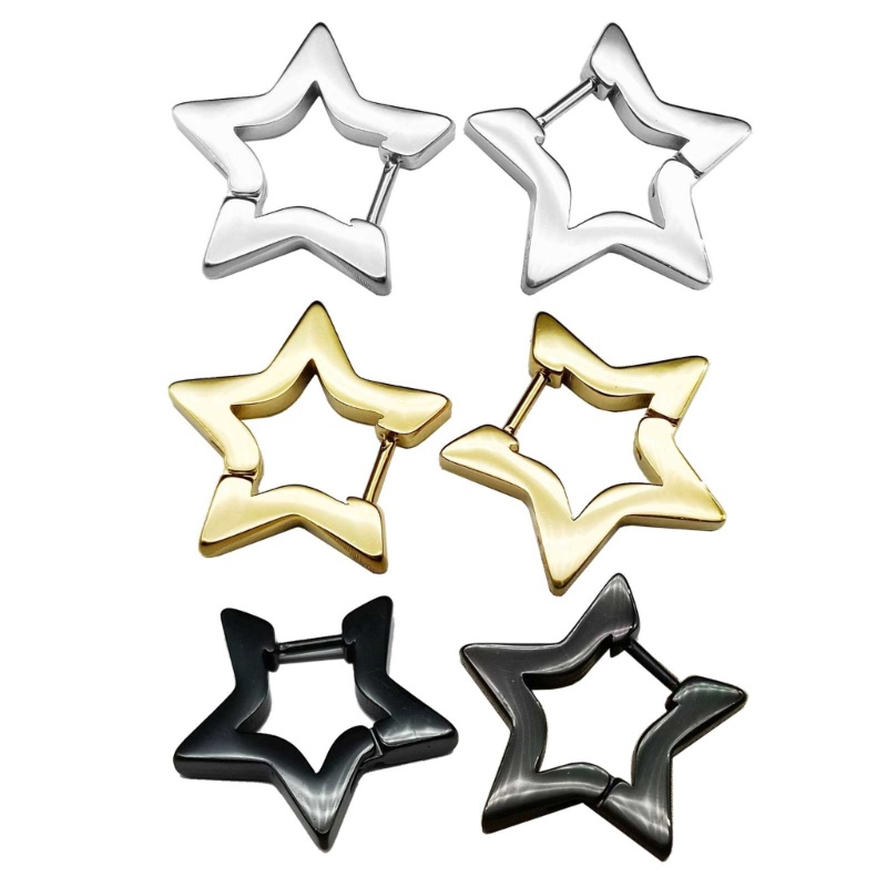 Siy Anting Pejantan Bintang Minimalis Fashion Anting Tindik Punk Ear Stud Anting Hoop Sederhana Perhiasan Stainless Steel