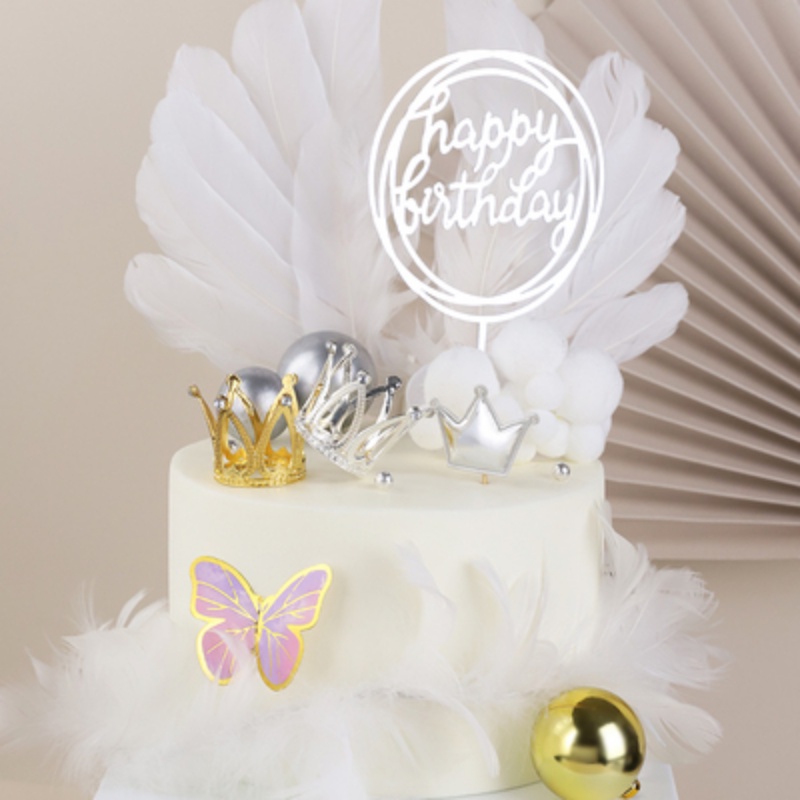 Mini Crown Cake Topper/Hiasan Kue Mahkota Happy Birthday Kristal Berlian Imitasi