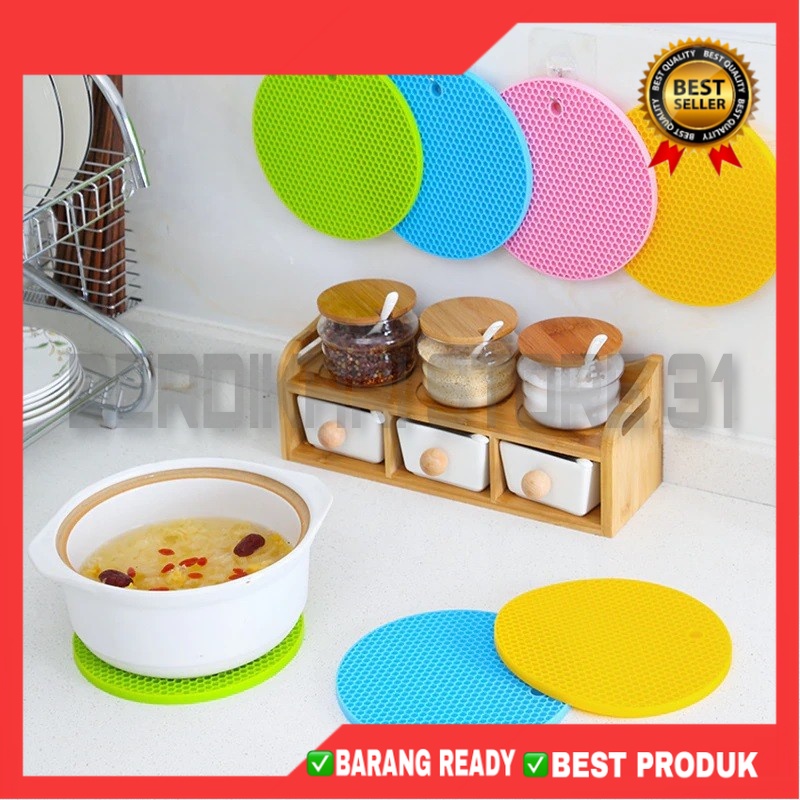 (BS) Tatakan Panci Piring Tahan Panas / Alas Mangkok Silicone / Piring Gelas Teko Bulat Silikon Anti Slip Licin / Trivet Mat Serbaguna