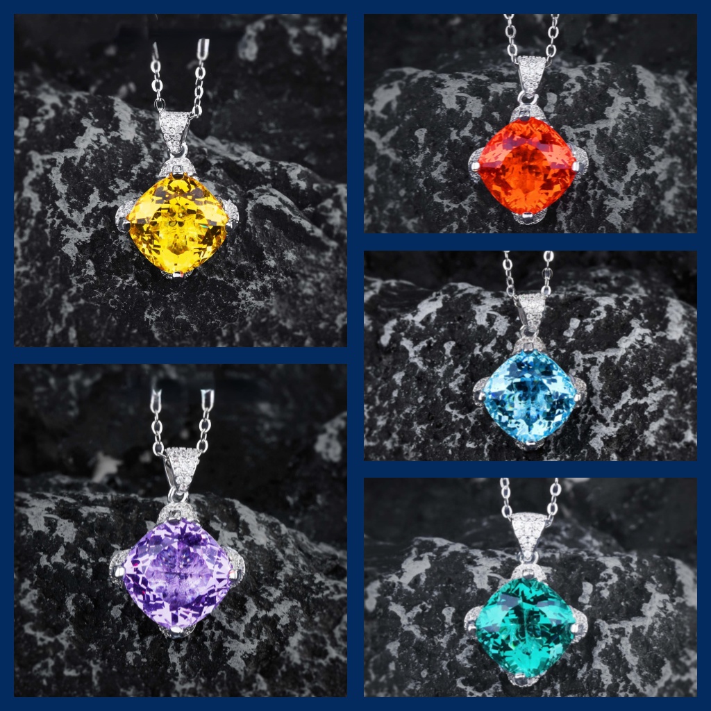 Goldkingdom Fashion Perhiasan Aksesoris Ready Stock Alami Aquamarine Topaz Liontin 15-karat Zamrud Taring Lemak Caibao Kalung