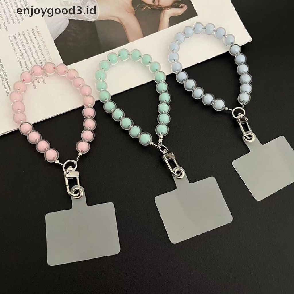 [Rready Stock] Liontin Warna Permen Warna-Warni Wanita Dengan Manik-Manik Bulat Ponsel Anti Rontok Lanyard Kunci Liontin Tali Universal Gelang Tangan Pendek (ID)