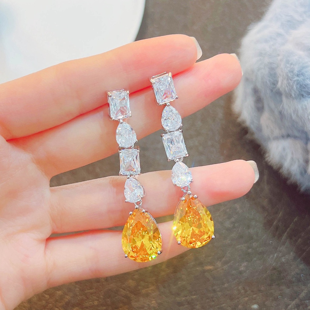 Goldkingdom Fashion Perhiasan Aksesoris Ready Stock INS Net Selebriti Fashion Vintage Warna Model Imitasi Argyle Pink Gemstone Emerald Anting Besar