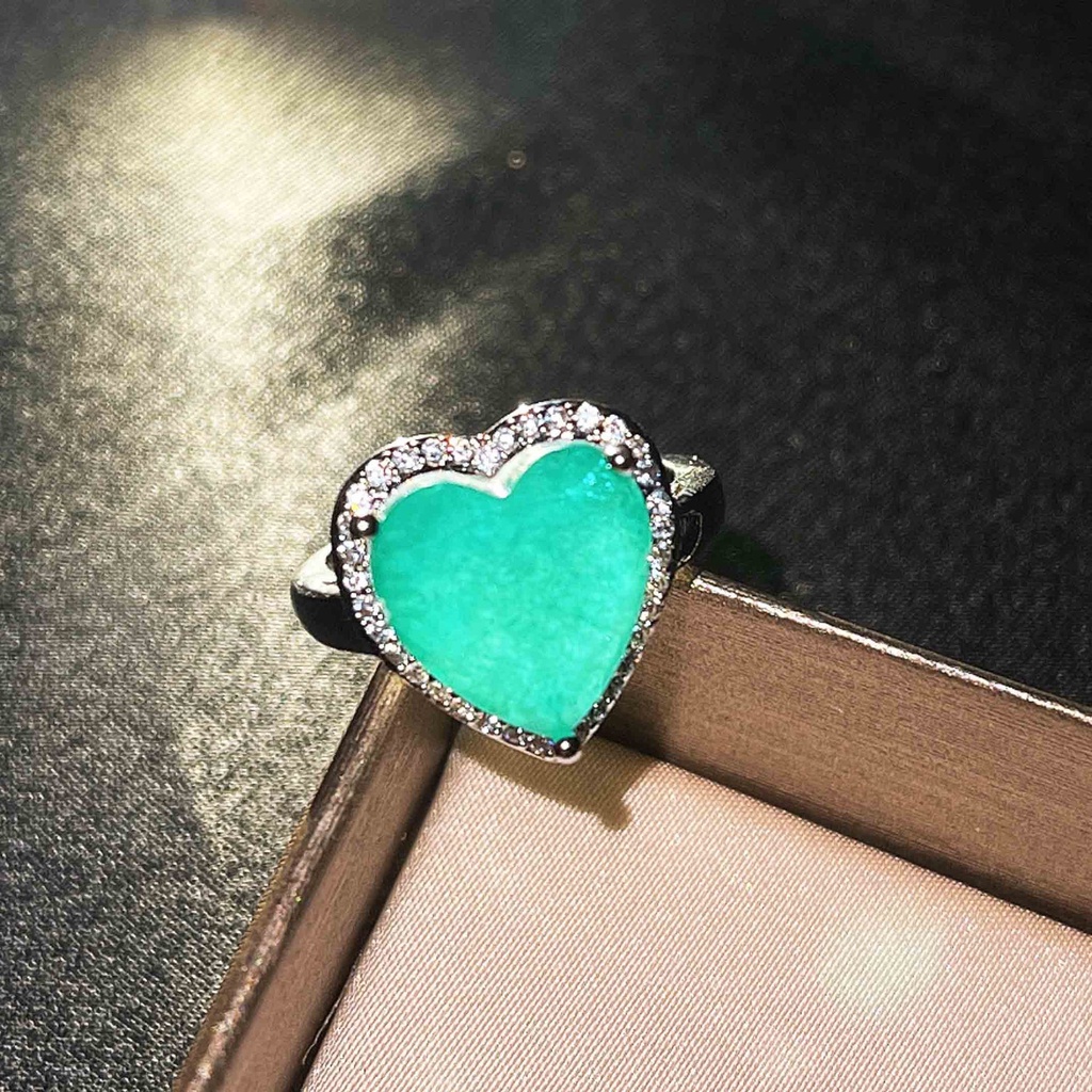 Goldkingdom Aksesoris Perhiasan Fashion Ready Stock Perhiasan Yang Dipilih Dengan Teliti Grosir Imitasi Alami Paraiba Set Berbentuk Hati Cincin Liontin Kalung Hadiah