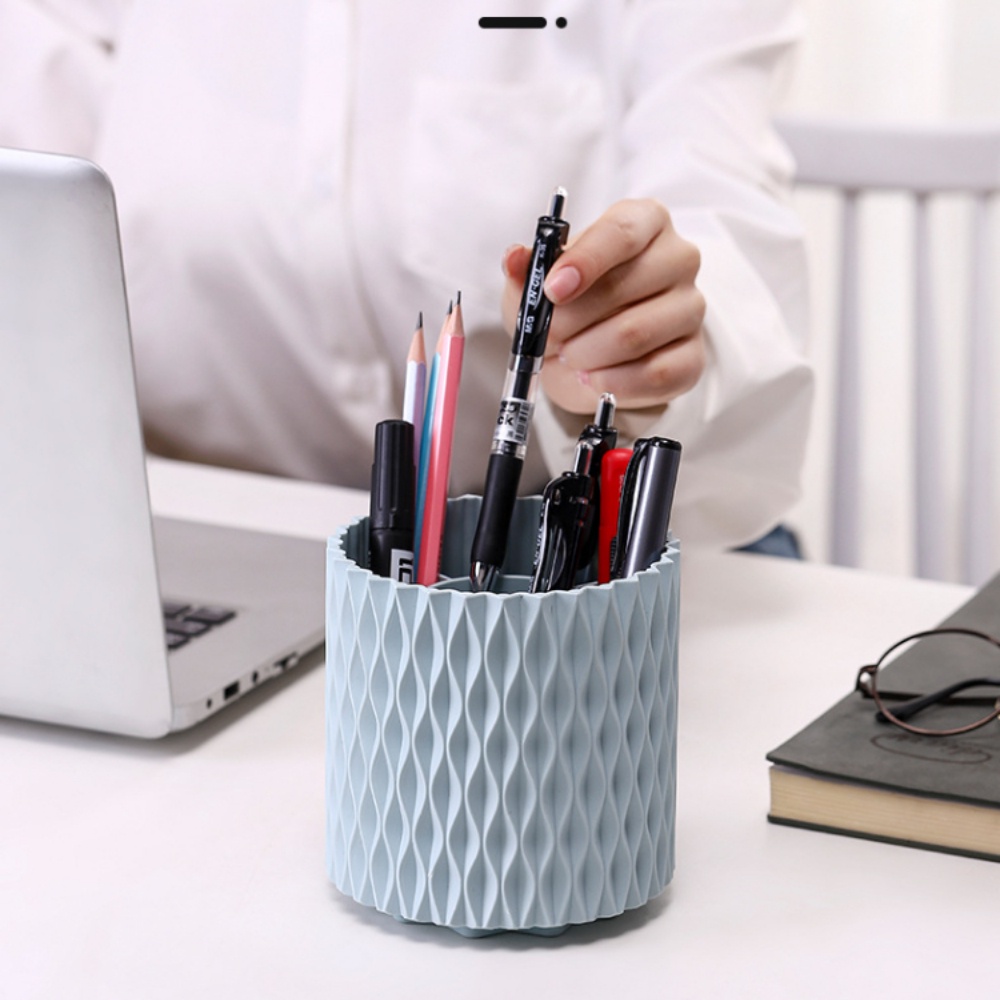 360 °Kotak Penyimpanan Kosmetik Putar Tahan Debu Tempat Pulpen Makeup Brush Storage Bucket Kapasitas Besar Cosmetic Storage Desktop Makeup Organizer Wadah Pena