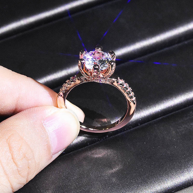 Goldkingdom Fashion Perhiasan Aksesoris Ready Stock Desain Rose Gold Disepuh Putih Moissanite Karat Klasik Kecil Berlian Acara Berlian Moissanite Cincin Wanita