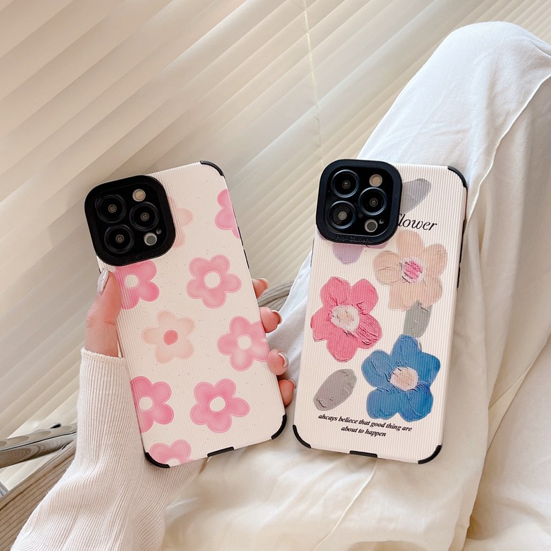 Pretty Pink Flower Soft Case HP iP iPhone 11 12 13 14 Pro Max 7 8 + Plus SE 2020 X XR SE 2020 XS Max FTD Stripe Casing Apple