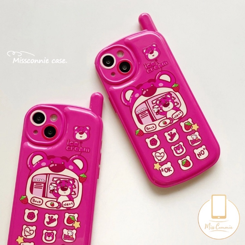 IPHONE Kartun Indah Strawberry Bear Manyo Case Kompatibel Untuk Iphone11 13 14 12 Pro MAX 7Plus 8Plus 78 Plus XR X XS MAX SE 2020 Kepribadian Retro Bentuk Ponsel Seluler Penutup Glossy