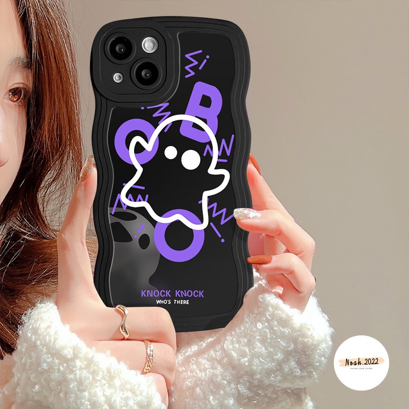 Case OPPO A15 A54 A74 A77 A77s A53 A16s A12 A16K A17 A1k A3s A57 A16 A17K A95 A55 A96 A5 A9 A76 A52 A5s A7 Reno 8 7 6 8Z 7Z Wavy Edge Kartun Lucu Ghost Monster Kecil Soft Sarung