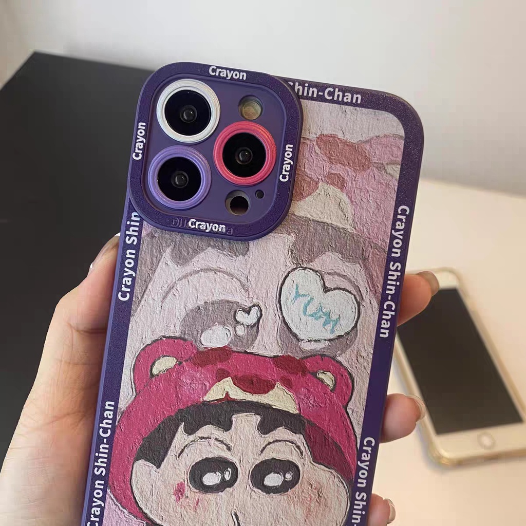 IPHONE Ins Pola Shin-Chan Cocok Untuk Iphone14 14pro 14plus 13 13pro 13prm iPhone12 7Plus 8Plus Xr XS 13 Pro Max Empat Sudut Casing Ponsel Tahan Guncangan