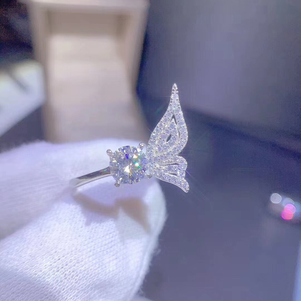 Goldkingdom Fashion Perhiasan Aksesoris Ready Stock Perhiasan Baru Hidup Delapan Hati Delapan Panah Cincin Sayap Malaikat 1karat Imitasi Mosan Berlian Engagement Ring Perempuan