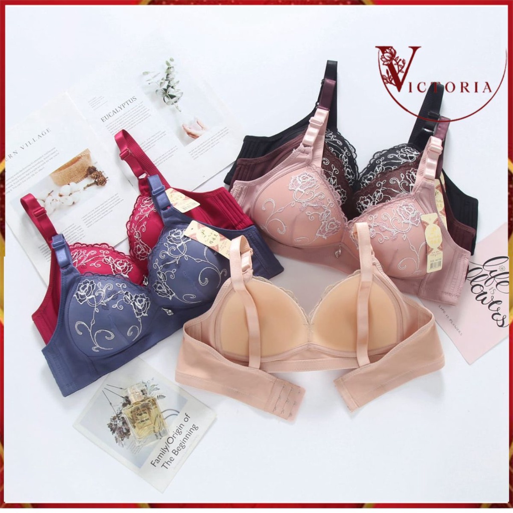 Victoria Bra Push Up Brukat Tanpa Kawat Wanita Import 9041