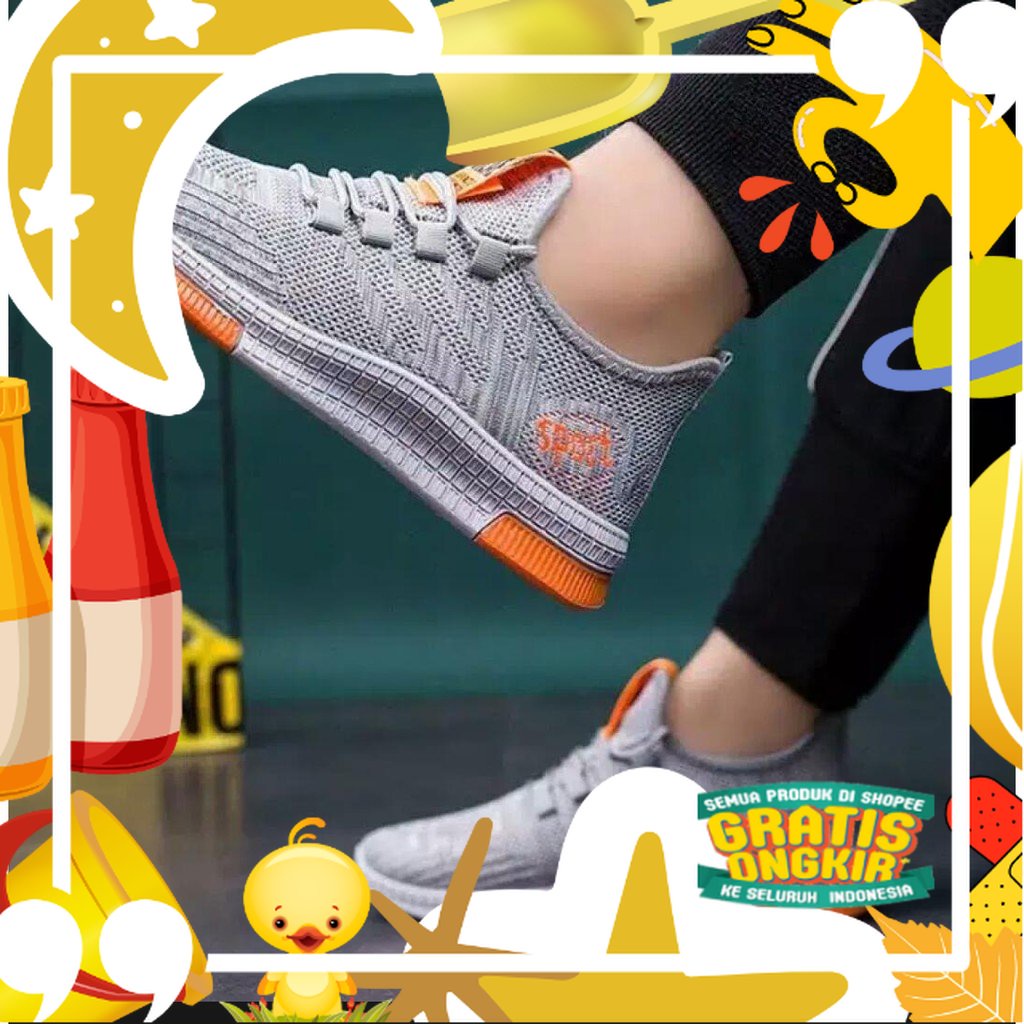 SP01 Sepatu pria Fashion sport lentur elastis kekinian 2021/ hitam oren ungu tosca khaki