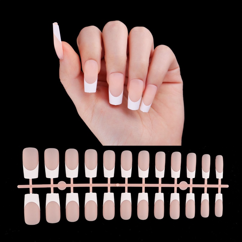 24pcs/set Nude French Natural Tips Kuku Palsu/Plastik Wearable Desain Lembut Nail Art Sticker