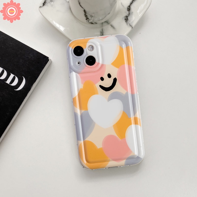 Untuk Redmi 12C 9 10C A1 10 9T 10A 9A 9C NFC Redmi Note 10s 11 8 9 10 11s POCO F4 Shockproof Airbag Kartun Smiley Warna-Warni Cinta Hati Lembut TPU Air Cushion Back Case