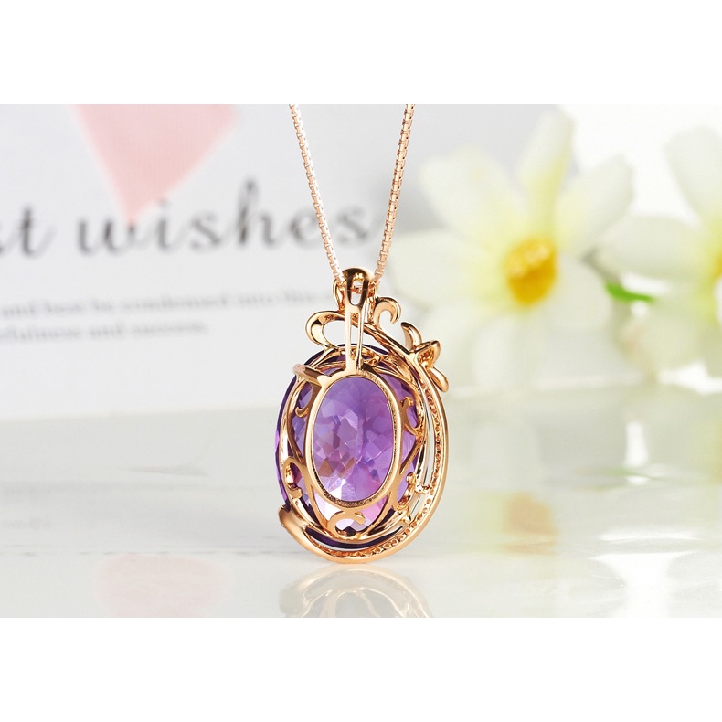 Goldkingdom Fashion Perhiasan Aksesoris Ready Stock Karat Amethyst Sintetis Set Liontin Dengan Batu Permata Berwarna Kalung Wanita Lapis Emas Asli Kadar 375 18K Amethyst Necklace