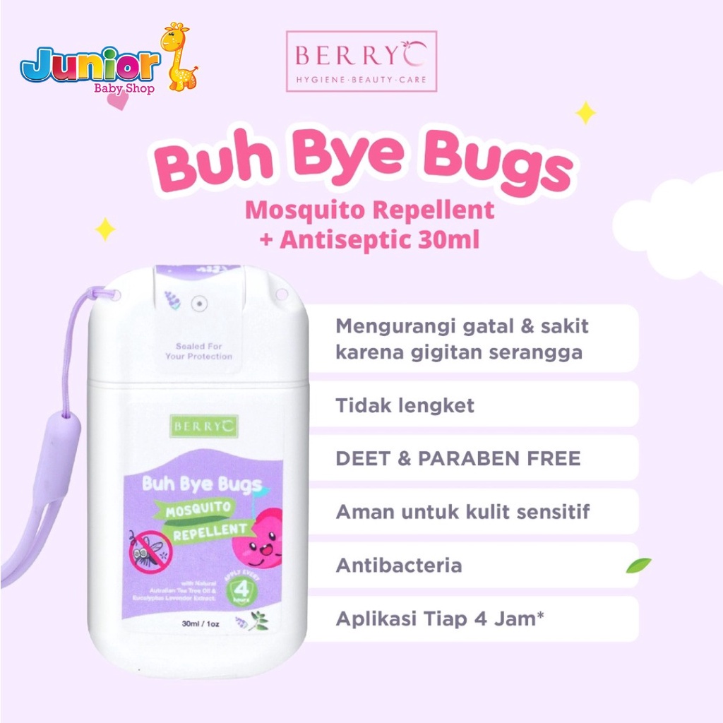 Berry C Buh Bye Bugs Pocket Mosquito Repellent dengan Antibacterial Spray 30ML - Anti Nyamuk untuk Anak &amp; Dewasa