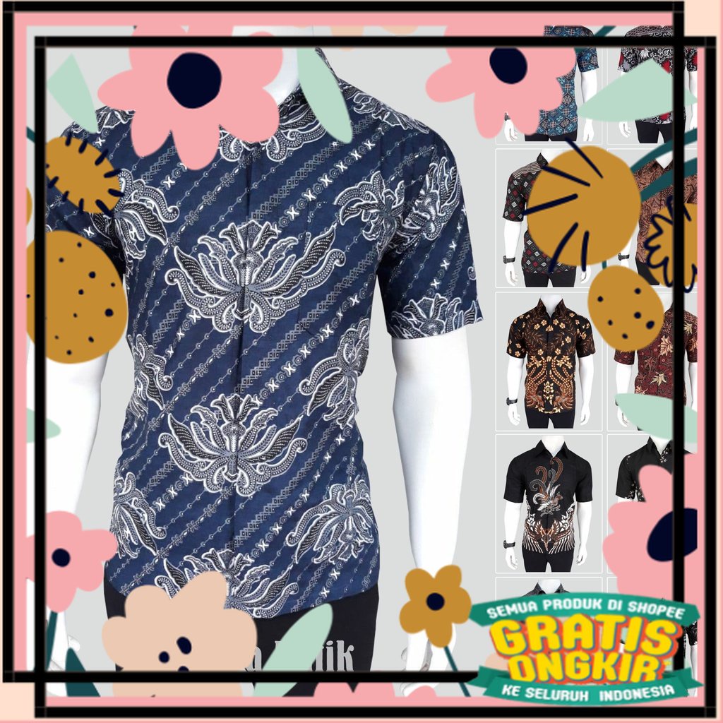 kemeja batik pria lengan pendek size m l xl xxl / ungu