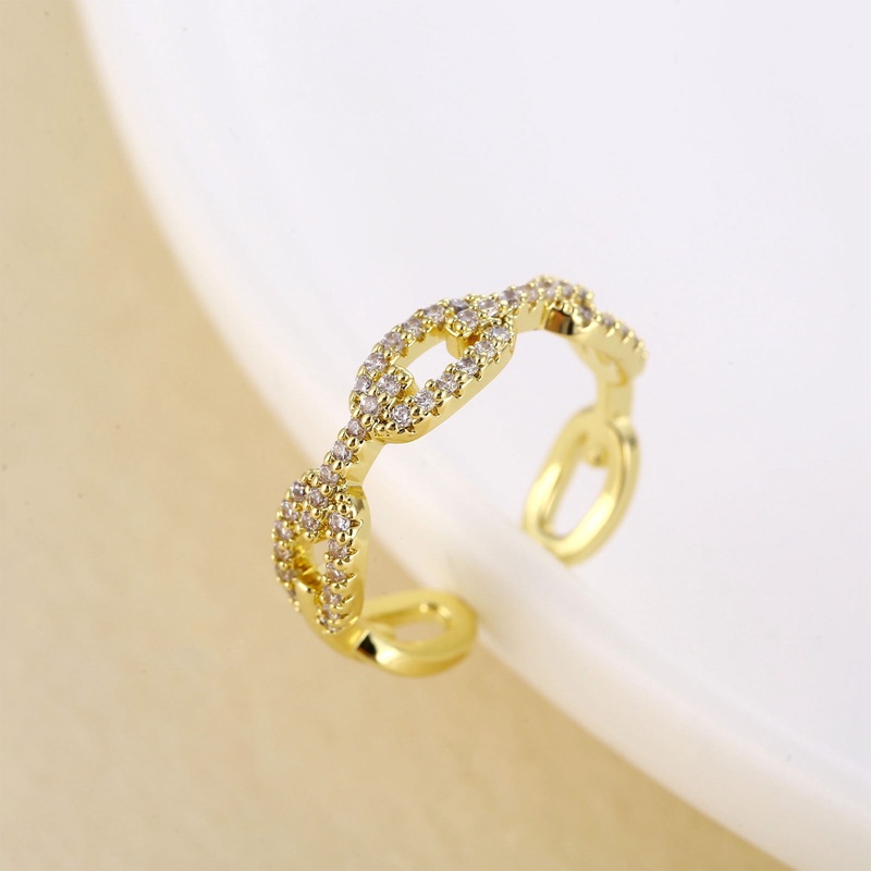 Klasik Twist Chain Open Rings Untuk Wanita Zirkon Geometris Twist Wrapped Couple Ring Pernikahan Perhiasan Aesthetic