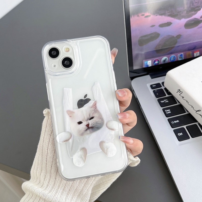 Iphone 14 Pro max cute kitten and puppy i14 13 11 12 case Pelindung Handphone x xr xsmax Silikon Transparan Tahan Jatuh