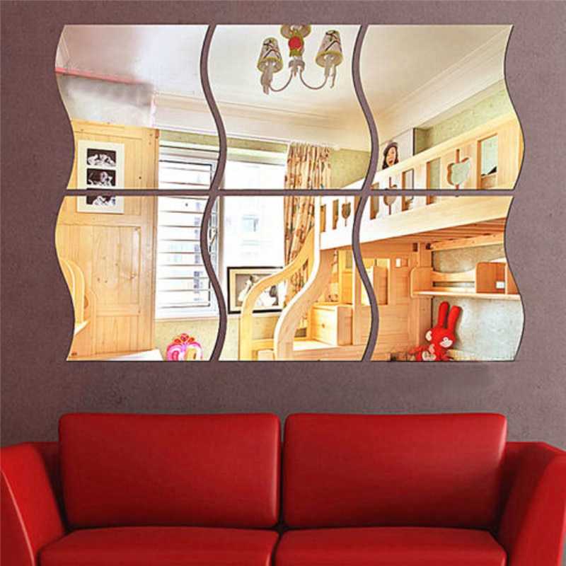 (BISA COD) FTIHSHP SOLEDI Sticker Dekorasi Dinding Wave Mirror Acrylic 6 PCS - SL07