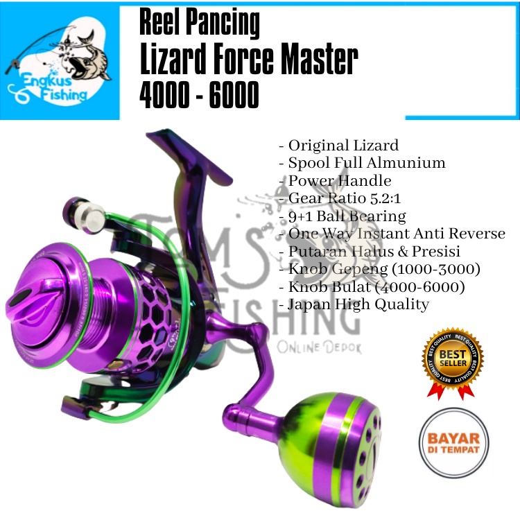 Reel Pancing Lizard Force Master 1000 - 6000 (9+1 Bearing) Power Handle Murah - Engkus Fishing