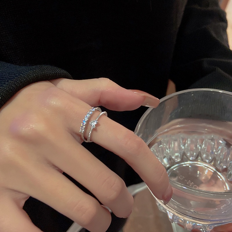 Papaozhu Chic Perak Bersinar Manik-Manik Kristal Cinta Hati Cincin Untuk Wanita Perempuan Mewah Berkilauan Peach Jari Manset Rings Engagement Finger Accessories