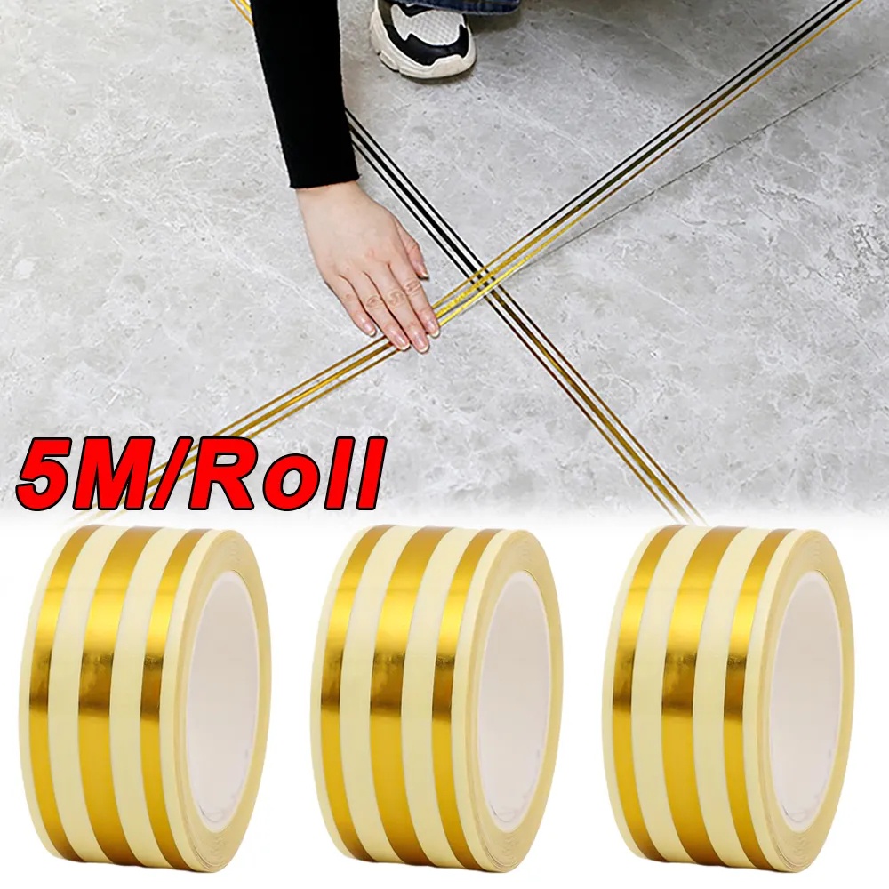 5m/roll Tahan Air Perekat Diri Dinding Gap Sealing Gold Tape Decor DIY Keramik Ubin Celah Stiker Dinding Lantai Ubin Gap Kecantikan Seam Tape Strip Dekorasi Rumah Decals